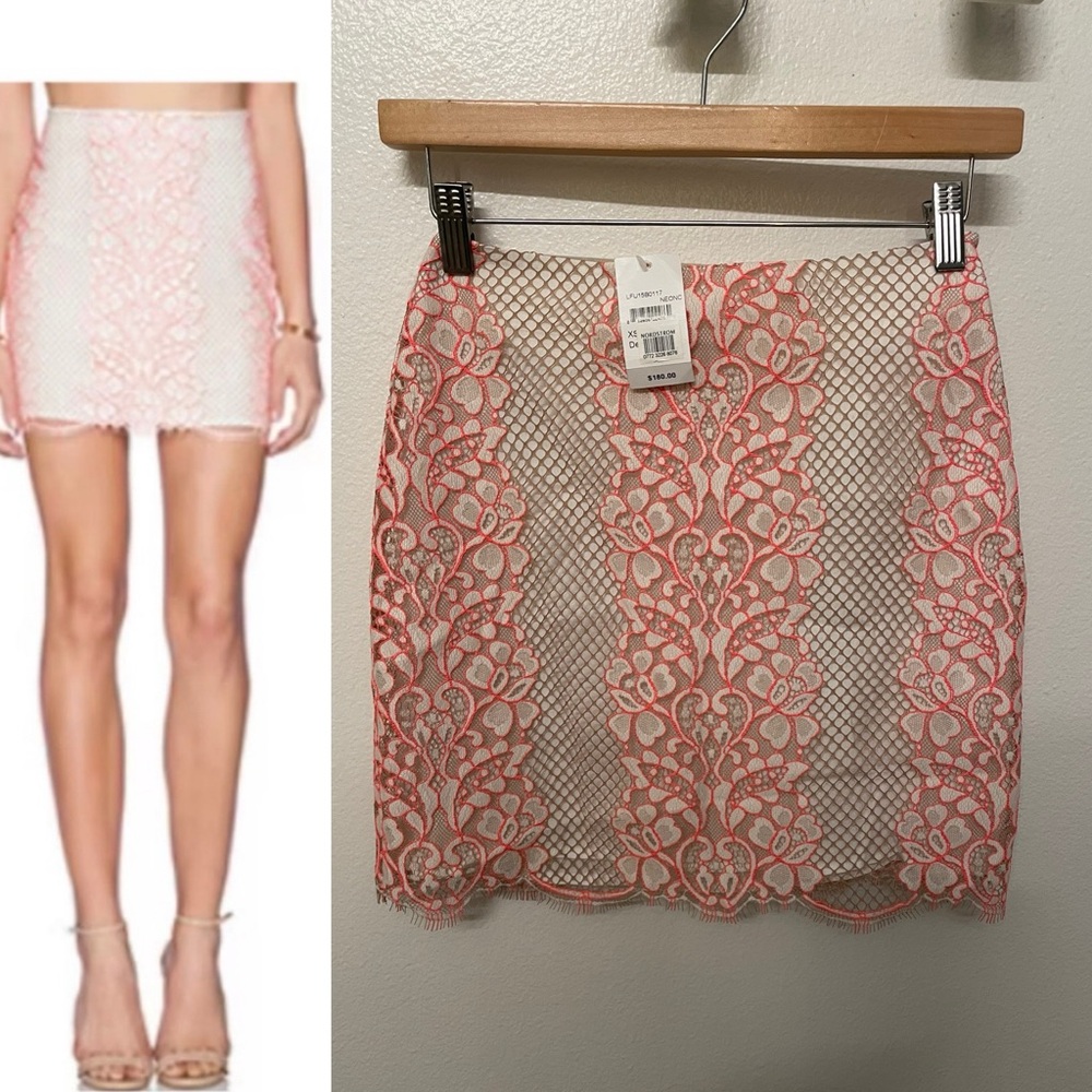 Lovers + Friends Lace Mini Skirt New Never Worn XS: Orange/Beige